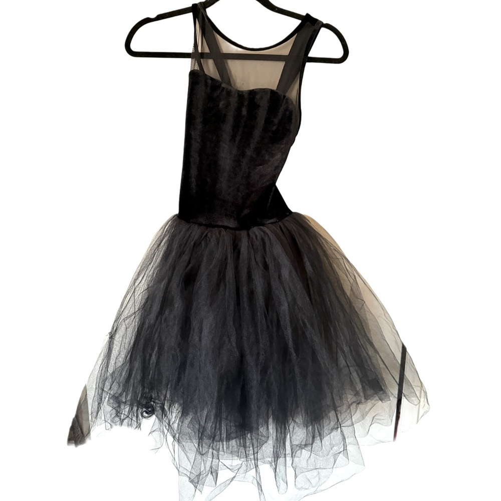 Black velvet cut out chiffon leotard festival tutu costume dance dress Sz small